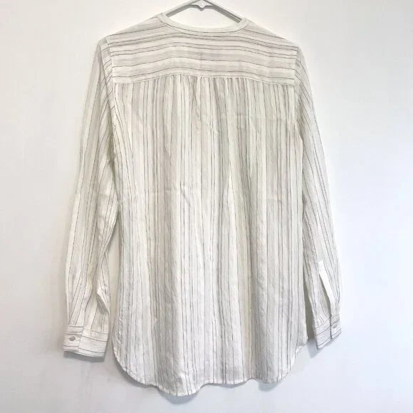ANN TAYLOR LOFT White Black Textured Pinstripe Striped Long Sleeve Popover Tunic - Picture 13 of 16